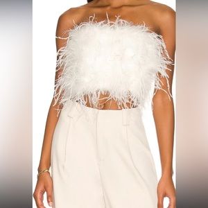 LAMARQUE ZAINA WHITE XS FEATHER TOP